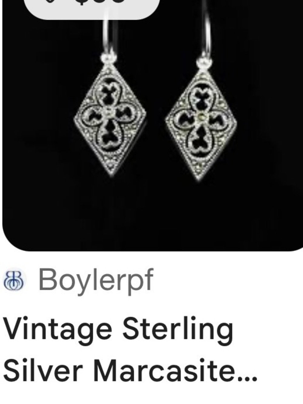 Vintage Sterling Silver Marcasite Drop Earrings - Silver
